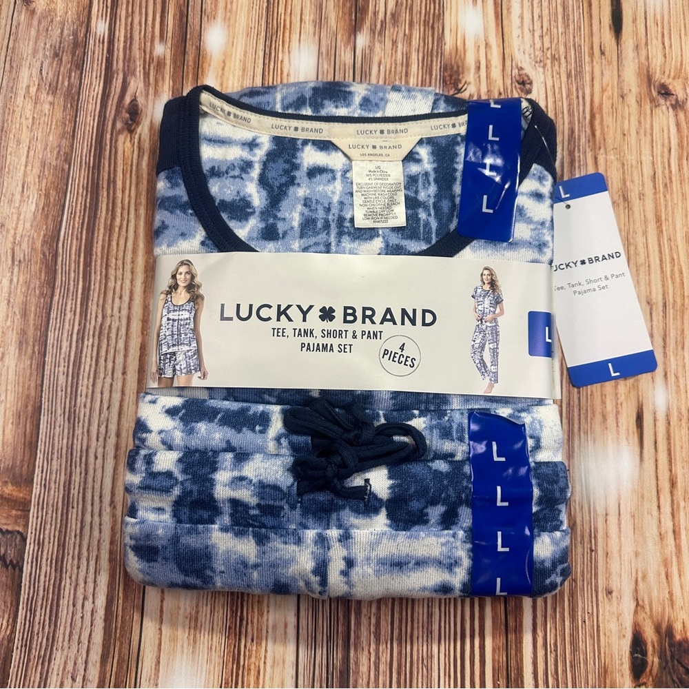 NWT Lucky Brand Tee Tank Short And Pants 4 Piece Pajama Set Size Large
